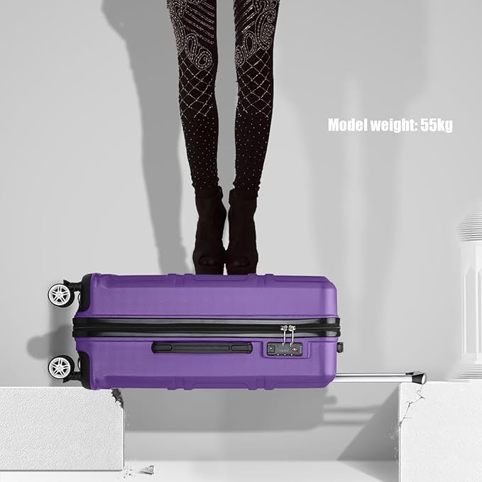Kono Carry On Luggage Set Airline Approved Lightweight PC+ABS Carry On Suitcase with TSA Lock Spinner Wheels Durable Luggage Hardside Purple