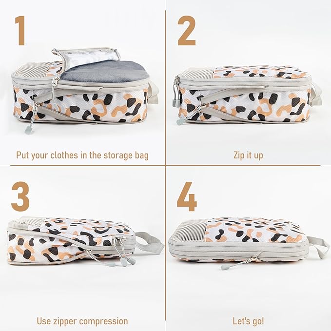 5 Set Packing Cubes For Travel Essentials, Luggage Packing Organization Cubes Suitcase Organizer Bags Set (Leopard)