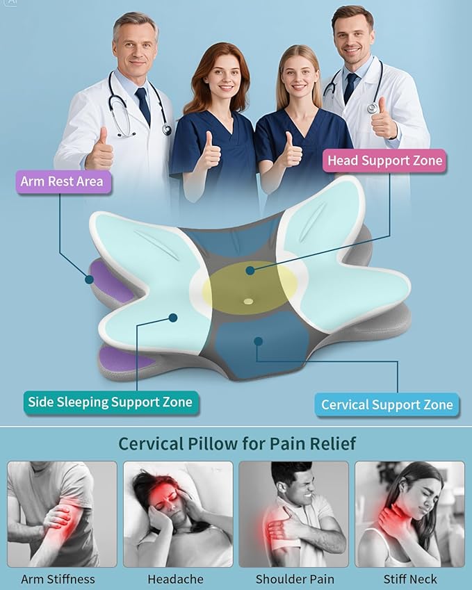 Cervical Neck Pillow for Pain Relief - Ergonomic Pillow Memory Foam Pillows for Sleeping, Cooling Orthopedic Neck Support Pillow, Contour Cervical Pillow Bed Pillow for Back Stomach Sleepers