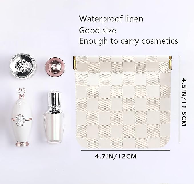 Leather Pocket Cosmetic Bag for Purse,Coin Purse Lipstick Cosmetic Accessories Organizer, Travel Kit Storage Pouch,Waterproof Portable No Zipper Self-closing (Pink+White/Small)