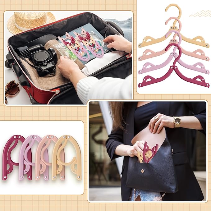 Teenyyou 12 Pcs Travel Hangers Cruise Ship Essentials Foldable Portable Plastic Vacation Hangers Non Slip Clothes Drying Rack Travel Accessories for Dormitory School Hotel Laundry (Stylish Color)