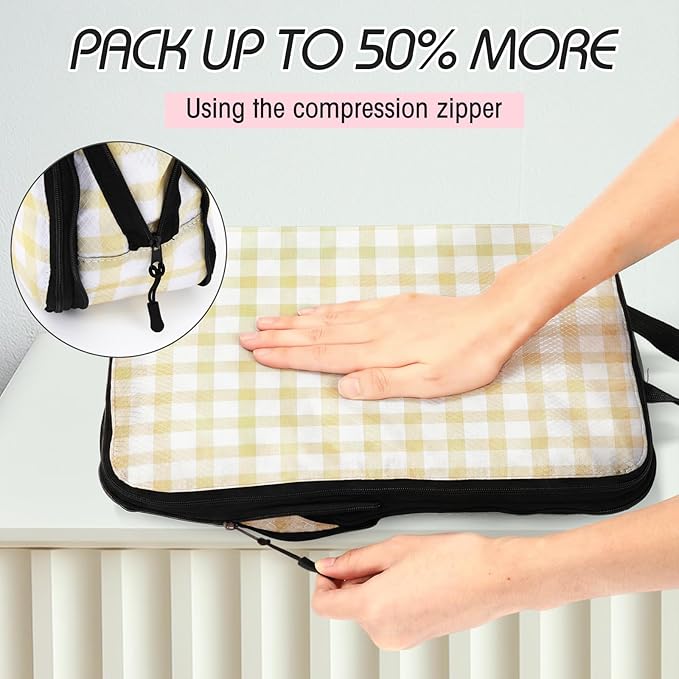 5 Pack Compression Packing Cubes for Travel Space Saving Cubes Luggage Organizer for Suitcase(Plaid,Mixed)