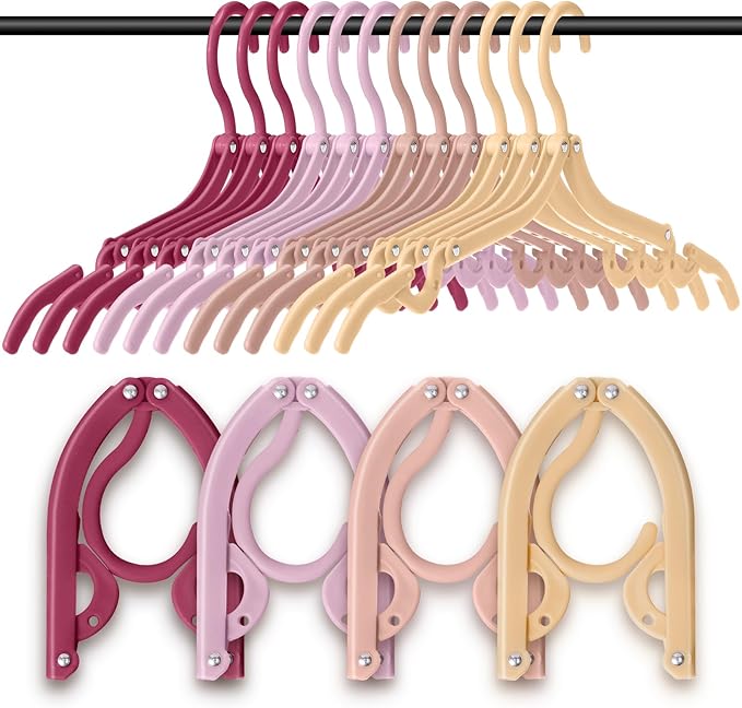 Teenyyou 12 Pcs Travel Hangers Cruise Ship Essentials Foldable Portable Plastic Vacation Hangers Non Slip Clothes Drying Rack Travel Accessories for Dormitory School Hotel Laundry (Stylish Color)