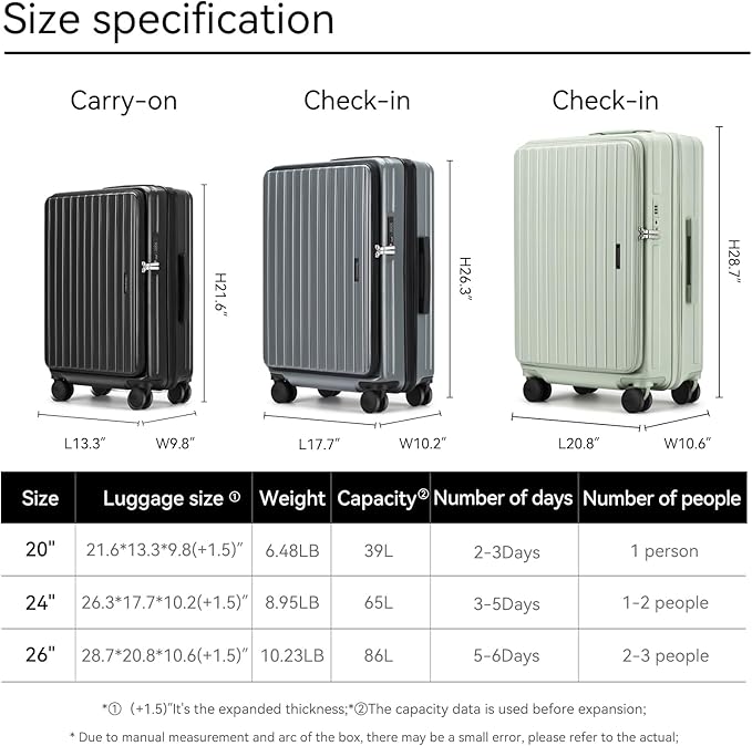 ROAMING 26-Inch Checked Luggage Expandable Front Opening Rolling Vacation Suitcase with Spinner Wheels and TSA Lock Cup Holder, PC Hard Shell Travel Trolley Case for Shout Business Trips,Livid green