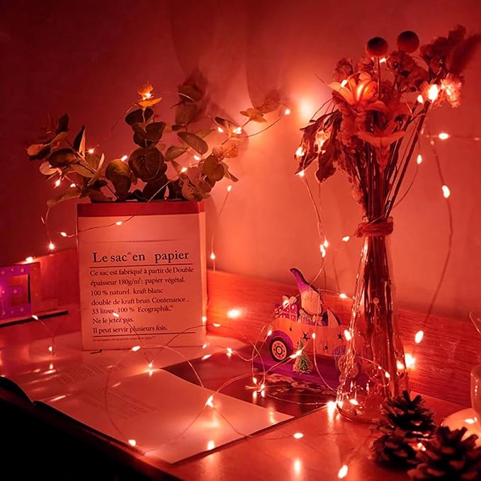 50 Pack Red Fairy Lights 7Ft 20 LED Twinkle String Lights 3 Modes Battery Operated Waterproof Firefly Starry for Mason Jar Party Table Centerpieces Halloween Christmas Valentines Day