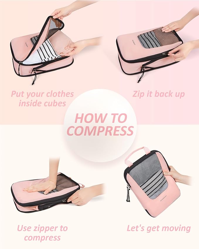BAGSMART Compression Packing Cubes for Travel, 6/5/4set Lightweight Packing Organizers, Summer Travel Essentials Suitcase Organizer Bags Set