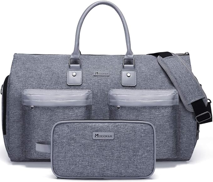Modoker Convertible Garment Bag with Shoulder Strap, Carry on Garment Duffel Bag for Men Women - 2 in 1 Hanging Suitcase Suit Travel Bags, Grey Heather