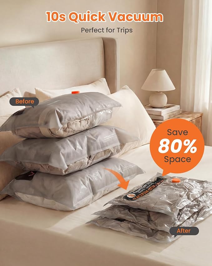 Travel Vacuum Bags for Clothing with Rechargeable Electric Pump, 12 Pack Compression Packing Storage Bags for Luggage and Suitcase, Space Saver Seal Bags for Cruise and Vacation