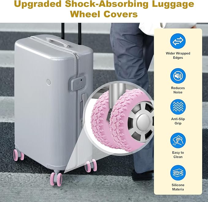 8PCS Luggage Wheel Protector, Silicone Luggage Wheel Covers for 2-2.4" Suitcases Spinner Wheel,Upgraded Wear-Resistant, Silent, Shock Absorption Luggage Accessories for Carry-On Travel(Yellow)