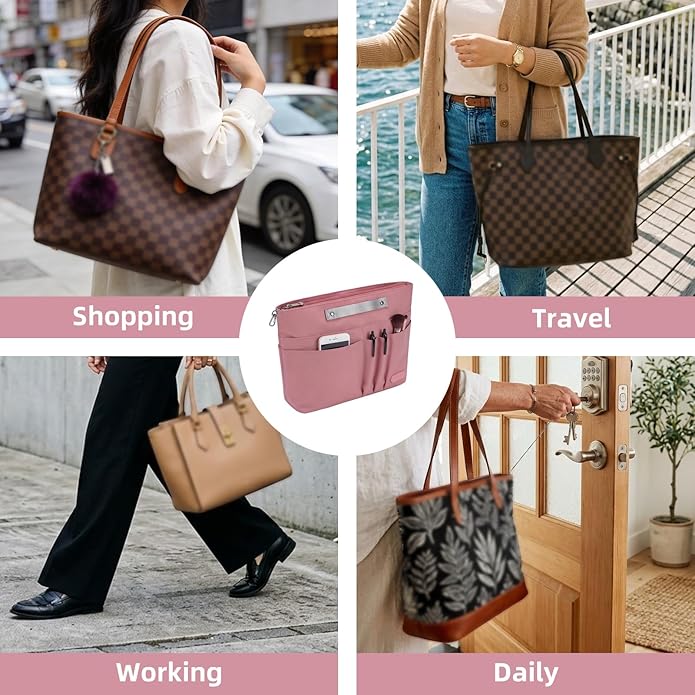 VANCORE Purse Organizer Insert for Handbags,Tote Bag Organizer Insert with Zipper Bag,Premium Handbag Organizer Inside Liner for Women with 15 Pockets