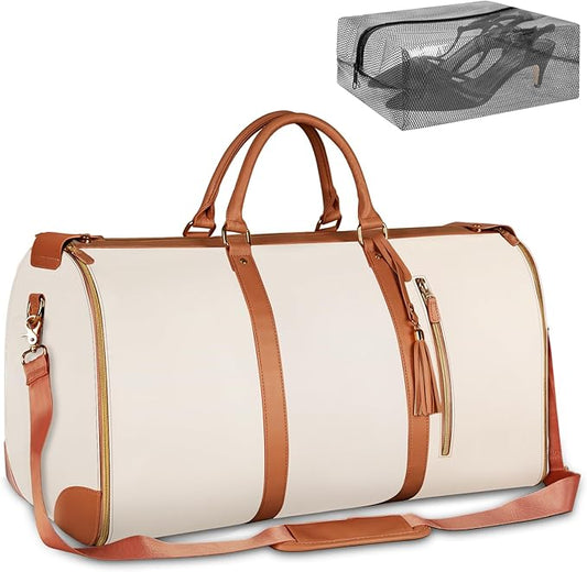 Ytonet Garment Bags for Travel, Convertible Carry on Garment Bag Large Duffle Bags for Women, 2 in 1 Hanging Suitcase Suit Water Resistant Duffel Travel Bags with Shoe Pouch, Beige