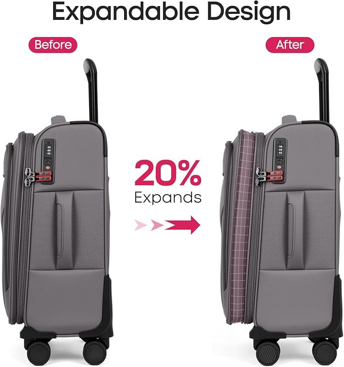2PCS Set（22in/32in）Softside Luggage Sets w/ Spinner Wheels,Expandable 20% Luggage w/TSA LOCK,Upright Spinner Softshell,Lightweight Durable Rolling Travel Luggage Set for Men/Women（Grey,22in/32in）