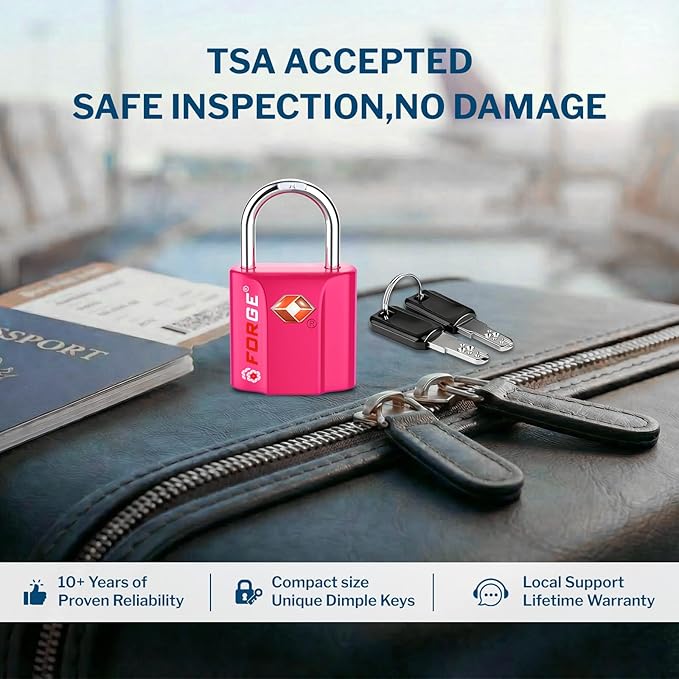 Forge Small Size TSA Approved Luggage Locks. Key Locks for Travel. Ultra Secure Dimple Key Travel Locks Alloy Body Luggage Locks. 4 Color Pack.