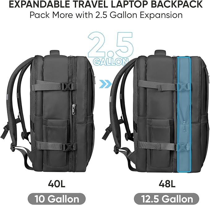 BALEINE Travel Backpack for Women Men, Large Sturdy Carry On Laptop Backpack Gifts for Business, Casual, Weekender, Hiking (XL, Black)