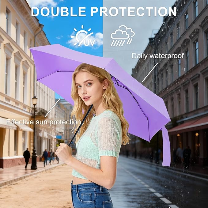 LEAGERA Compact Travel Umbrella with Case - Mini Umbrella for Purse, Small Lightweight &Tiny Design Perfect for Parasol Outdoor Sun&Rain Umbrellas