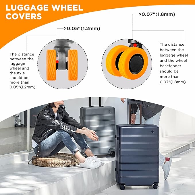 8 Pack Suitcase Wheel Covers Silicone Fits 2.1-2.4 Inch Spinner Wheels for Carry On Luggage Protective Wheel Guards, Thickened Anti-Wear & Tear, Travel Essentials (Orange)