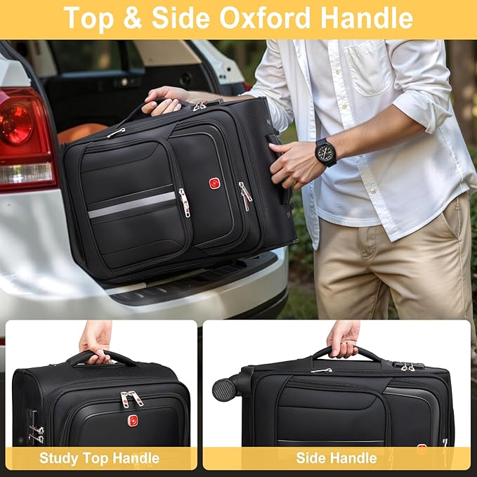 Softside Expandable Carry On Luggage Rolling Suitcase with Spinner Wheels (Black, 21-Inch)