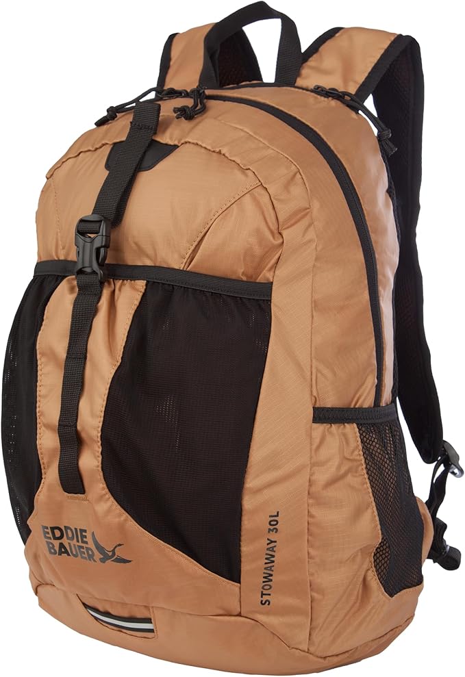 Eddie Bauer Stowaway Packable Backpack | Travel | Outdoor | Lightweight | Foldable | Durable | Ripstop Polyester | 30L - Tobacco