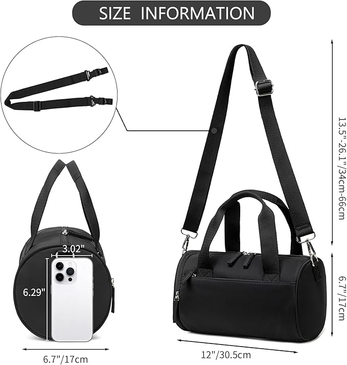 Mini Gym Bag for Women Girls Cute Small Duffle Bag 12'' with Multifunctional Pockets Workout Sport Bags Dance,Fitness,Yoga (Black)