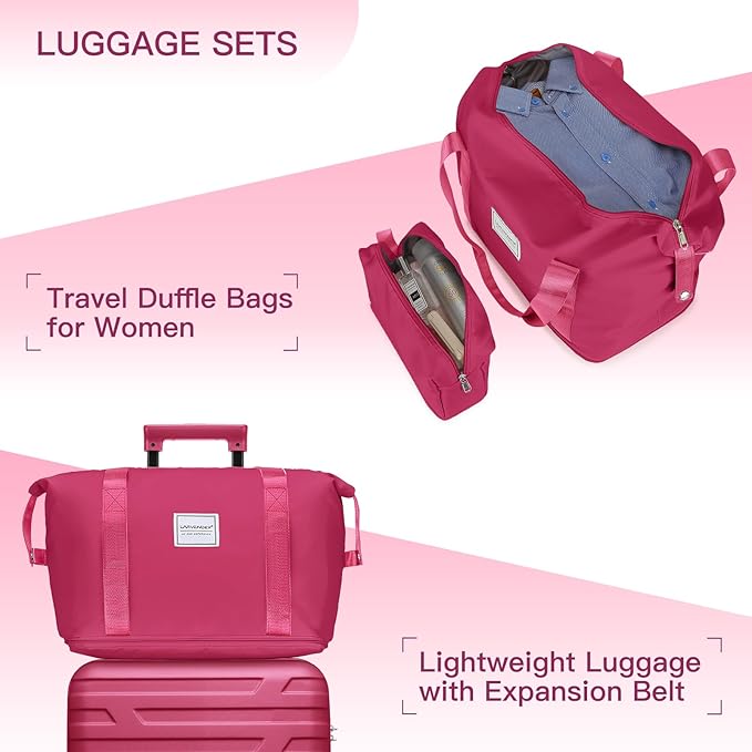 Rose Red 6 Piece Luggage Set Hard Shell - Expandable Suitcases with Spinner Wheels and Duffel Bags for Family Travel, Durable Carry On Luggage Sets with Lock for Women and Girls