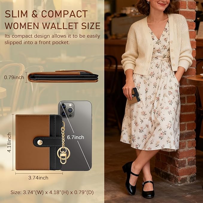 Jogjam Small Ladies Wallet, Rfid Slim Thin Compact Credit Card Women Wallet, PU Leather Bifold Cash Wallet, Zipper Coin Pocket & ID Window, Female Gifts Black and Brown
