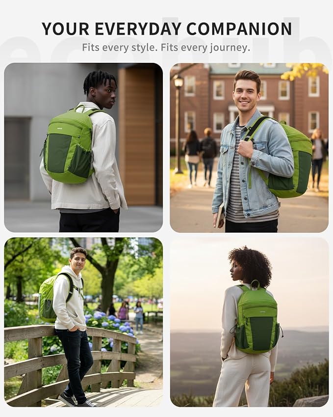 ECOHUB 15L Lightweight Casual Daypack, Packable Backpack for Daily Use, Hiking & Travel, Foldable Small Backpack with Stretch Mesh Pockets, Water-Resistant Nylon, Reflective Design