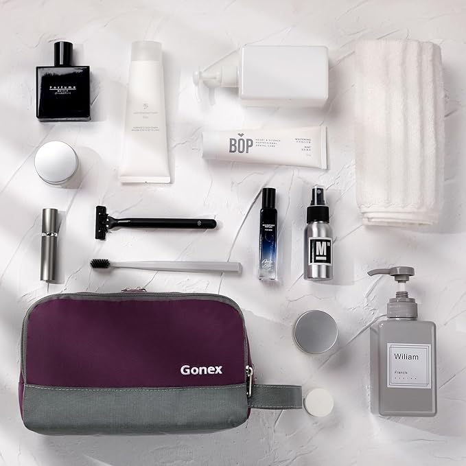Gonex Travel Toiletry Bag Nylon, Toiletries Kit Shaving Bag Toiletry Organizer Burgundy