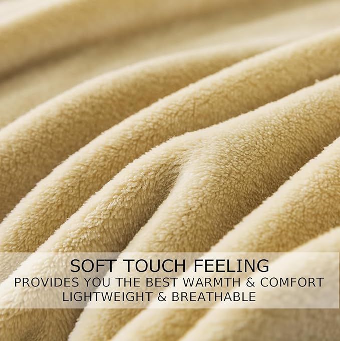 Soft Queen Size Blanket for All Season Warm Fuzzy Microplush Lightweight Thermal Fleece Summer Autumn Fall Winter Spring Blankets for Queen Full Bed Couch Sofa,90x90 Inches,Khaki