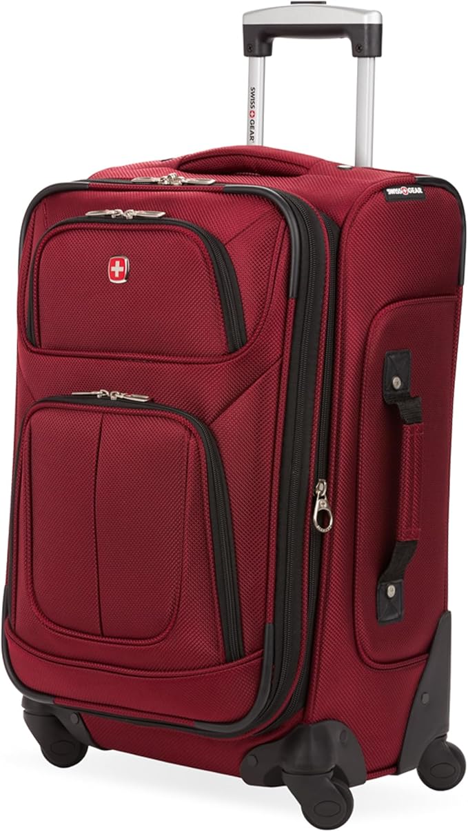 SwissGear Sion Softside Expandable Luggage – Carry-On Suitcase with 360 Degree Wheels & Retractable Handle – 21 Inch, Perfect for 1-3 Night Trips – Burgundy