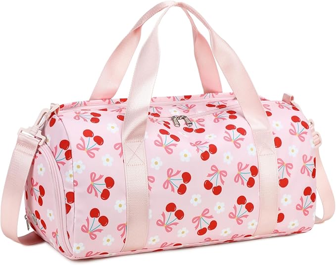 CAMTOP Kids Duffel Overnight Bag Boys Girls Toddler Weekender Carry-On Personalized Tote for Travel Gym Sport (B-Pink Cherry)
