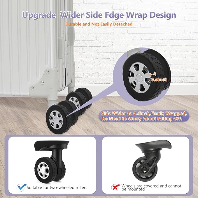 UMUST 8Pcs Luggage Wheel Covers,Silicone Cover for 2-2.4'' Suitcase Spinner Wheel, Upgrade Carry On Luggage Wheels Protector,Essential Travel Accessories (Purple)