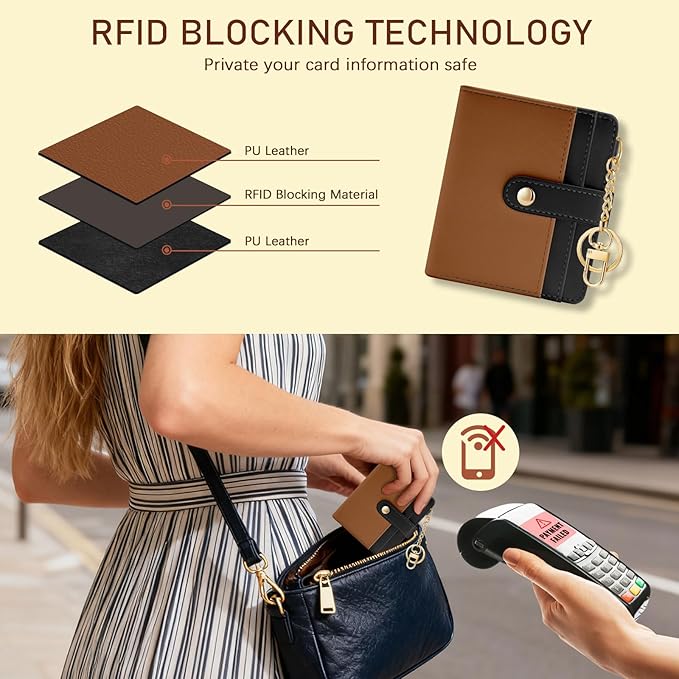 Jogjam Small Ladies Wallet, Rfid Slim Thin Compact Credit Card Women Wallet, PU Leather Bifold Cash Wallet, Zipper Coin Pocket & ID Window, Female Gifts Black and Brown