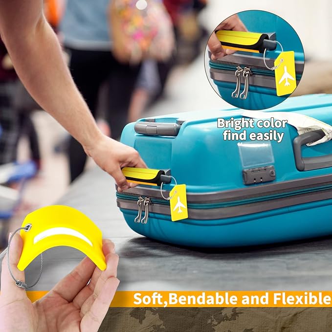 Sanwuta 8 Pcs Luggage Handle Wrap Tags Neoprene Suitcases Handle Wraps Silicone Luggage Identifiers Travel(Yellow)
