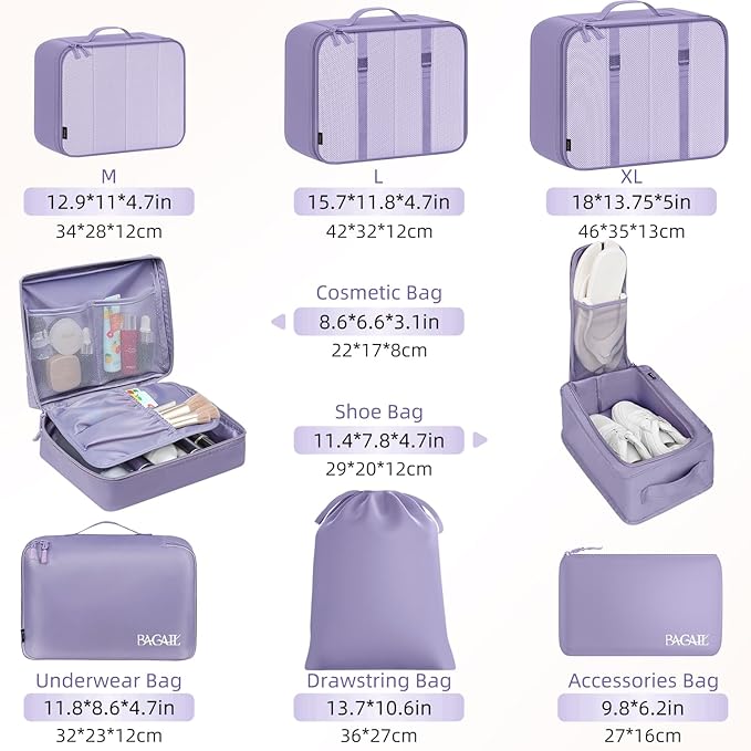 BAGAIL 8 Set Packing Cubes Luggage Packing Organizers for Travel Accessories-Dusty Purple
