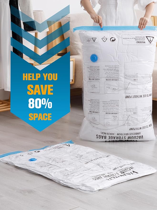 Vacuum Storage Bags with Electric Pump, New Air Valve Combo 22 Pack Compression Bag, Space Saving Vacuum Sealer Bag for Clothes, Blanket, Duvets, Pillows, Comforters, Travel, Two Compressing Ways