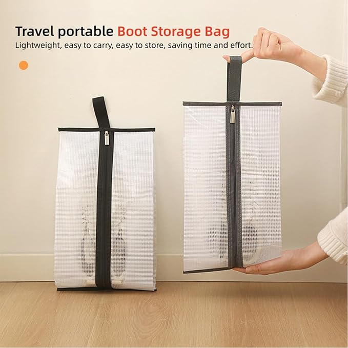 2 Pack Portable Water-Resistant Dust Proof Boot Storage Bags with Handle | Washable Shoe Bags for Travel & Closet Organizing(M)