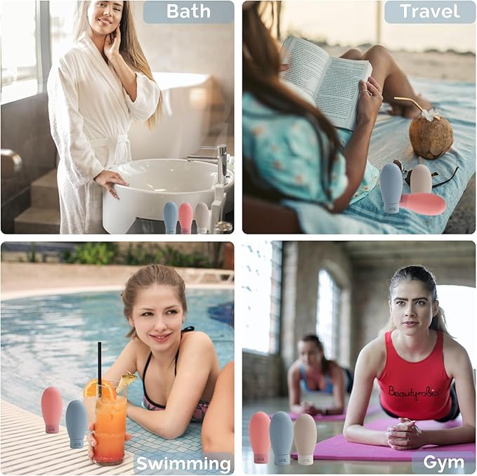 Travel Bottles for Toiletries 6 Pack, Leakproof 2 oz Tsa Approved Travel Size Containers, BPA Free Plastic Shampoo and Conditioner Bottles, Camping Travel Essentials (Multicolor - A)