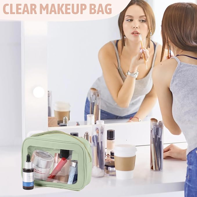 YOPCDJ 5 Pack Clear Toiletry Bag,TSA Approved Travel Makeup Pouch with Zipper for Cosmetics and Toiletries，Diaper Bag Organizer Pouch Set,Purse Organizer for Christmas Women Gift