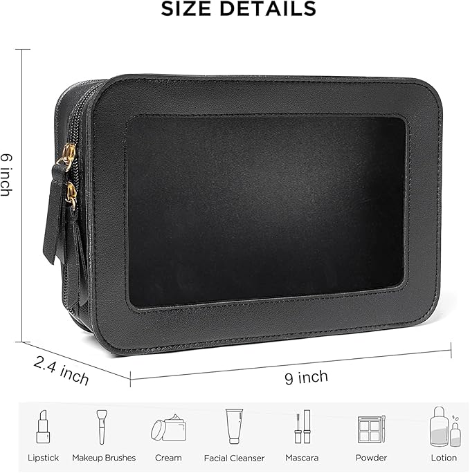 LETGO Clear Makeup Bags, TSA Approved Toiletry Bag with Zipper, Clear Makeup Organizer Fit Carry-on Travel Car Accessories Essentials,Portable Travel Small Pouch for Women Men (Black)