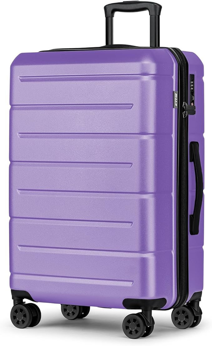 KYME 24 Inch Luggage TSA Approved Hardshell Suitcases with Spinner Wheels Durable PC+ABS Medium Checked Travel Luggage for Women Men Lt Purple