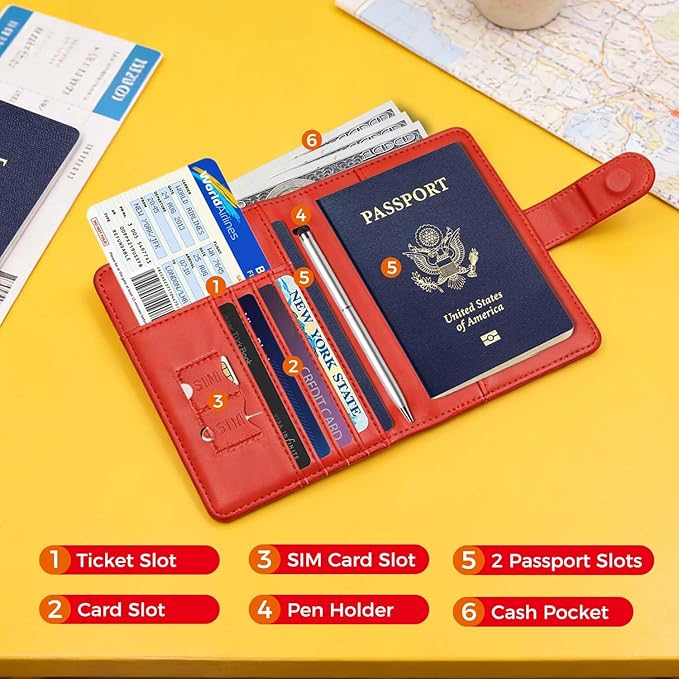 Melsbrinna Rfid Passport Holder for Travel women/Men, Cute Passport Wallet Rfid Blocking Card Slots, Rfid Passport Cover/CaseTravel Wallet, Passport Book Holder (1, apple red)