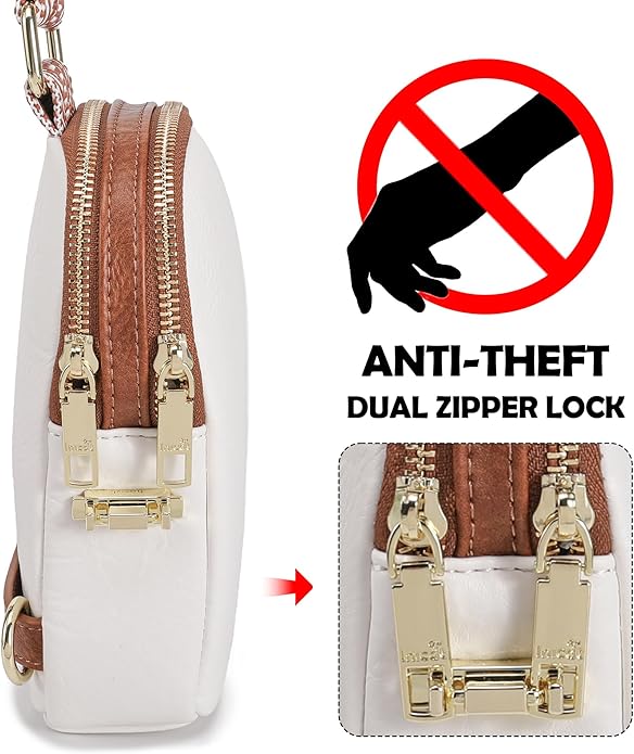 INICAT Anti Theft Crossbody Bag for Women, Small RFID Blocking Sling Purse with Zipper Lock for Travel, Vegan Leather