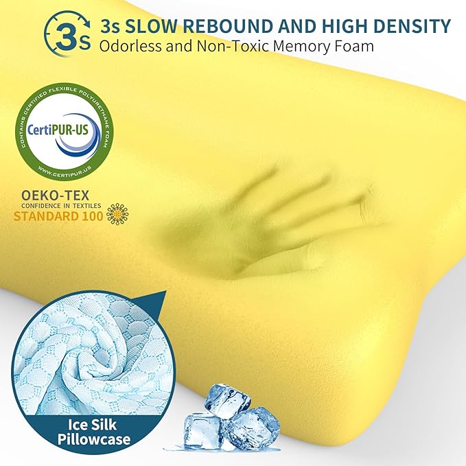 Cervical Neck Pillow for Pain Relief, Contour Memory Foam Pillows for Sleeping, Ergonomic Pillow Orthopedic Cooling Pillow Bed Pillow Neck Support for Side Back Stomach Sleepers
