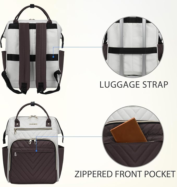 VANKEAN 17 Inch Laptop Backpack for Women Men Fashion Computer Work Bag, Large Capacity Waterproof Backpack with USB Port & RFID Pockets, College Daypack Business Travel, Beige-Coffee
