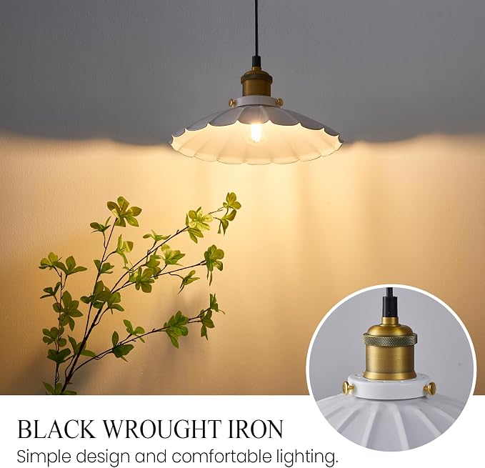 White Pendant Lights, Modern Hanging Lamp with 9.8 Inch Industrial Shade for Kitchen Island, Farmhouse Pendant Lights Kitchen Island 6.5Ft Adjustable Cord Pendant Light Fixtures