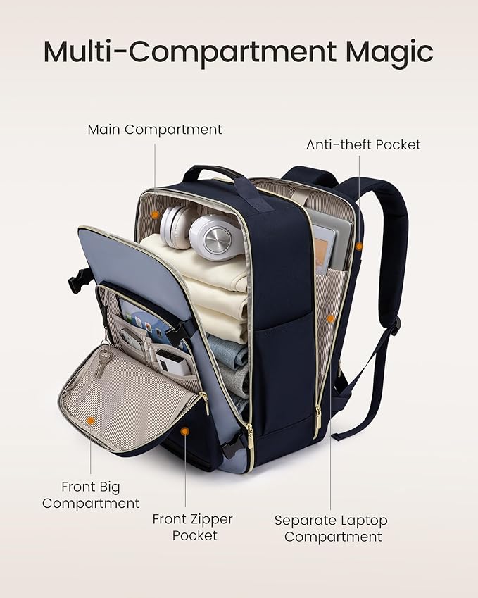 LOVEVOOK 40L Large Travel Backpack for Women, Carry on Backpack Airline Approved, Waterproof Travel Essentials fits 18" Laptop, TSA Personal Item Travels Bag Sports Backpack with 3 Packing Cubes