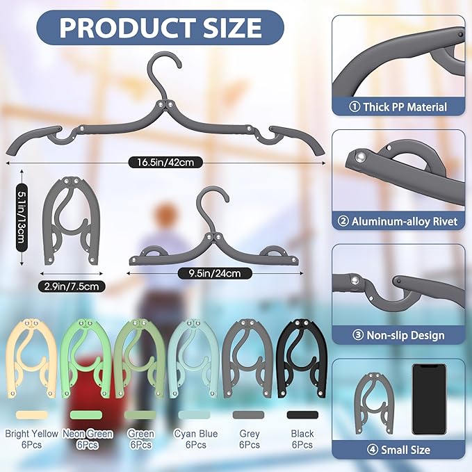 Travel Hangers Portable Foldable Travel Hanger Organizer, Plastic Cruise Ship Accessories Essentials Clothes Hanging Rack Folding Hangers for Traveling Camping Flying RV Suitcase (36, Pastel Black)
