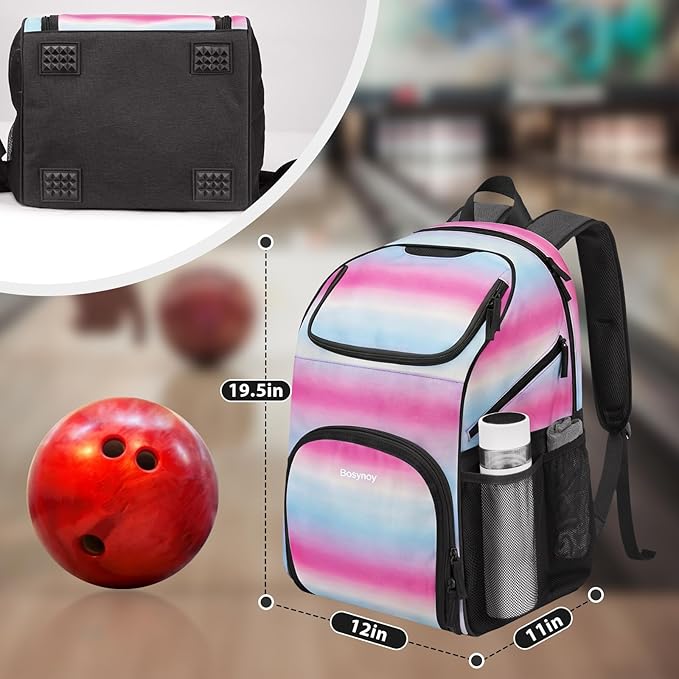 Bosynoy Bowling Backpack, Bowling Ball Bag Totes for Single Ball with Shoe Compartment & Foam Padded, Fits Shoes Up to US Mens Size 16, Grey
