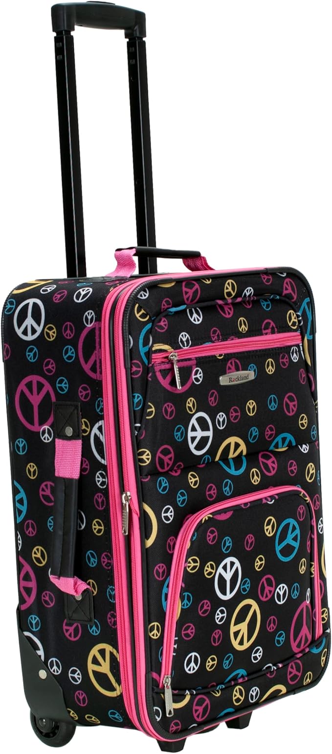 Rockland Fashion Softside Upright Luggage Set,Expandable, Wheel, Telescopic Handle, Peace, 2-Piece (14/19)