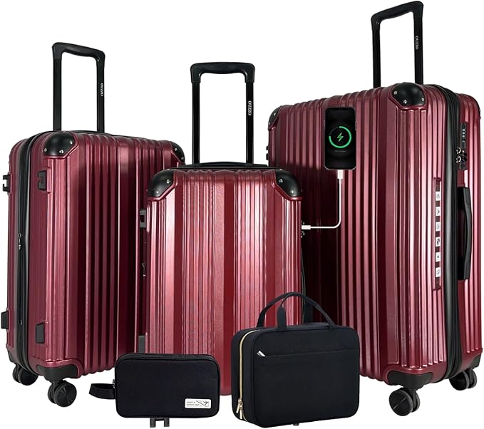 OUZZO 3 Piece Luggage Sets Hardshell Expandable Suitcases Sets with Double Spinner Wheels Lightweight ABS+PC Checked Luggage with TSA Lock for Women Men Family Trips